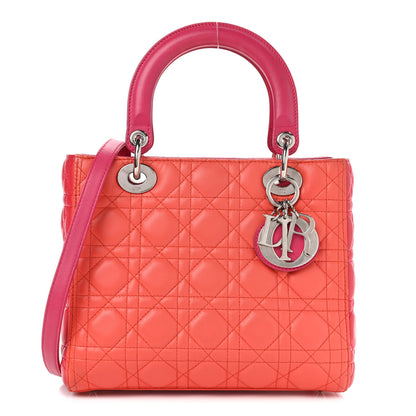 Christian Dior Lambskin Cannage Medium Bi-Color Lady Dior Orange Fuchsia 1 of 15