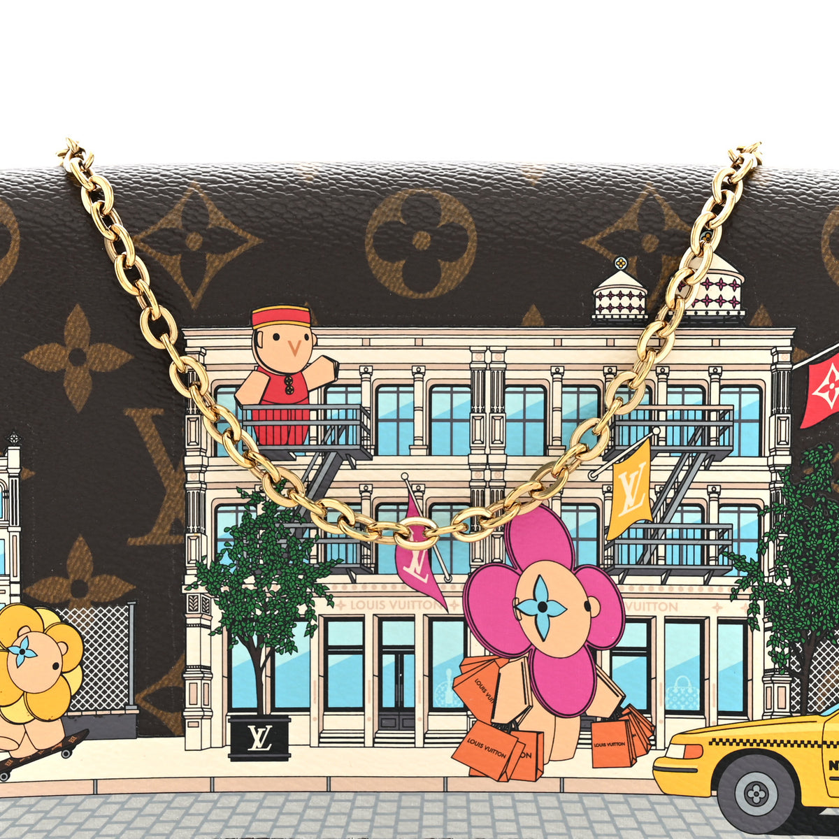 Monogram 2022 Christmas Animation New York Soho Pochette Felicie Chain Wallet Yellow