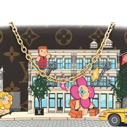 Louis Vuitton Monogram 2022 Christmas Animation New York Soho Pochette Felicie Chain Wallet Yellow 8 of 10