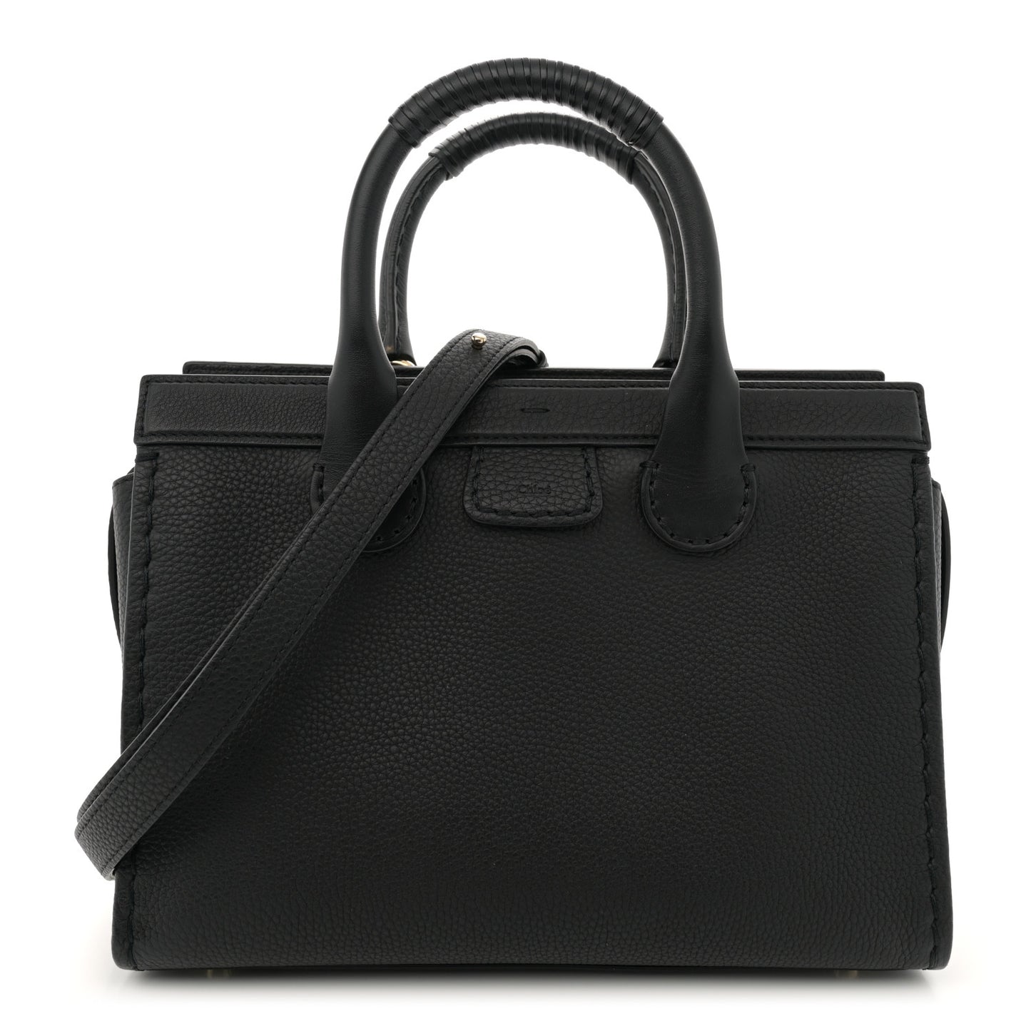 Grained Calfskin Small Edith Top Handle Bag Black