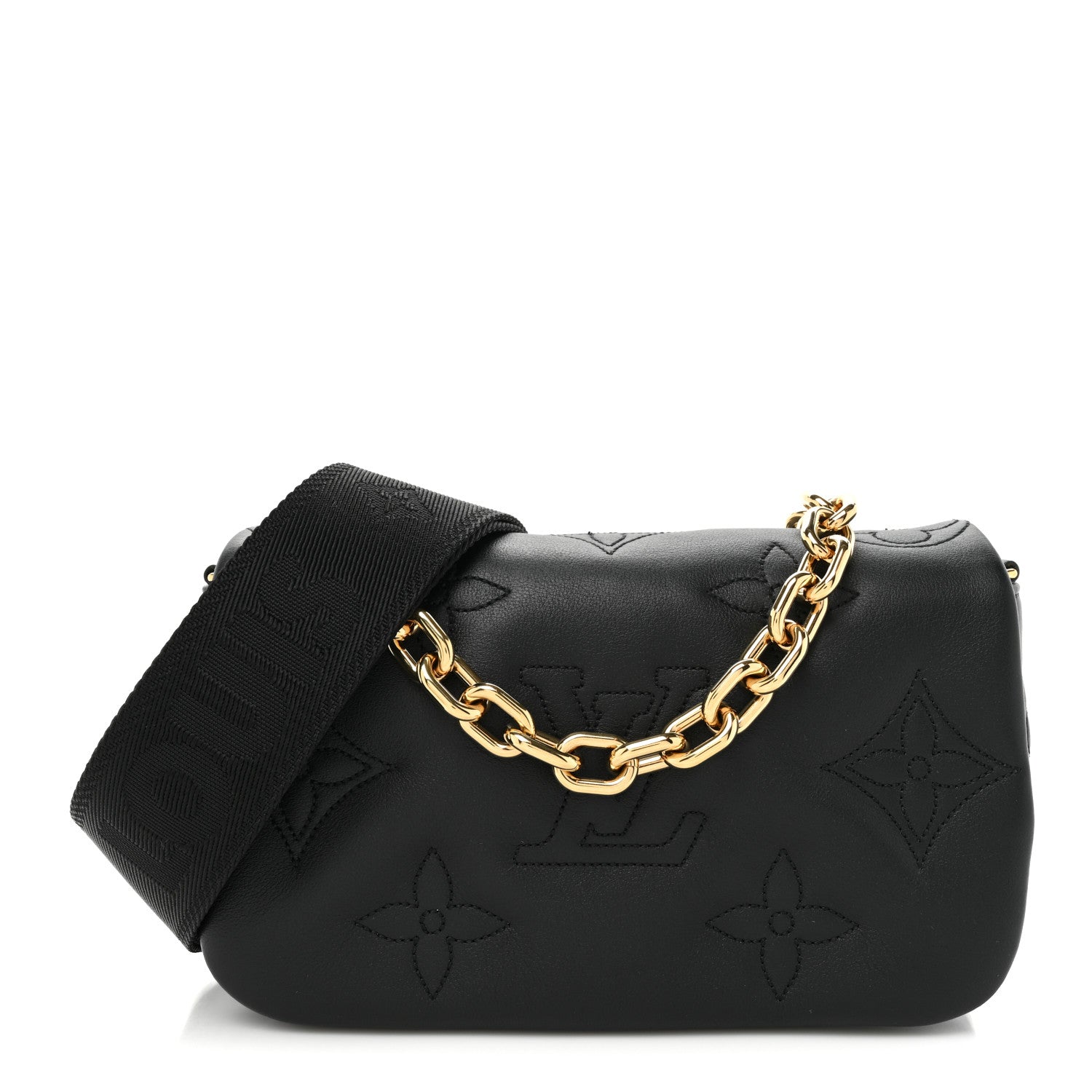 Louis Vuitton Calfskin Bubblegram Wallet On Strap Black 1 of 10