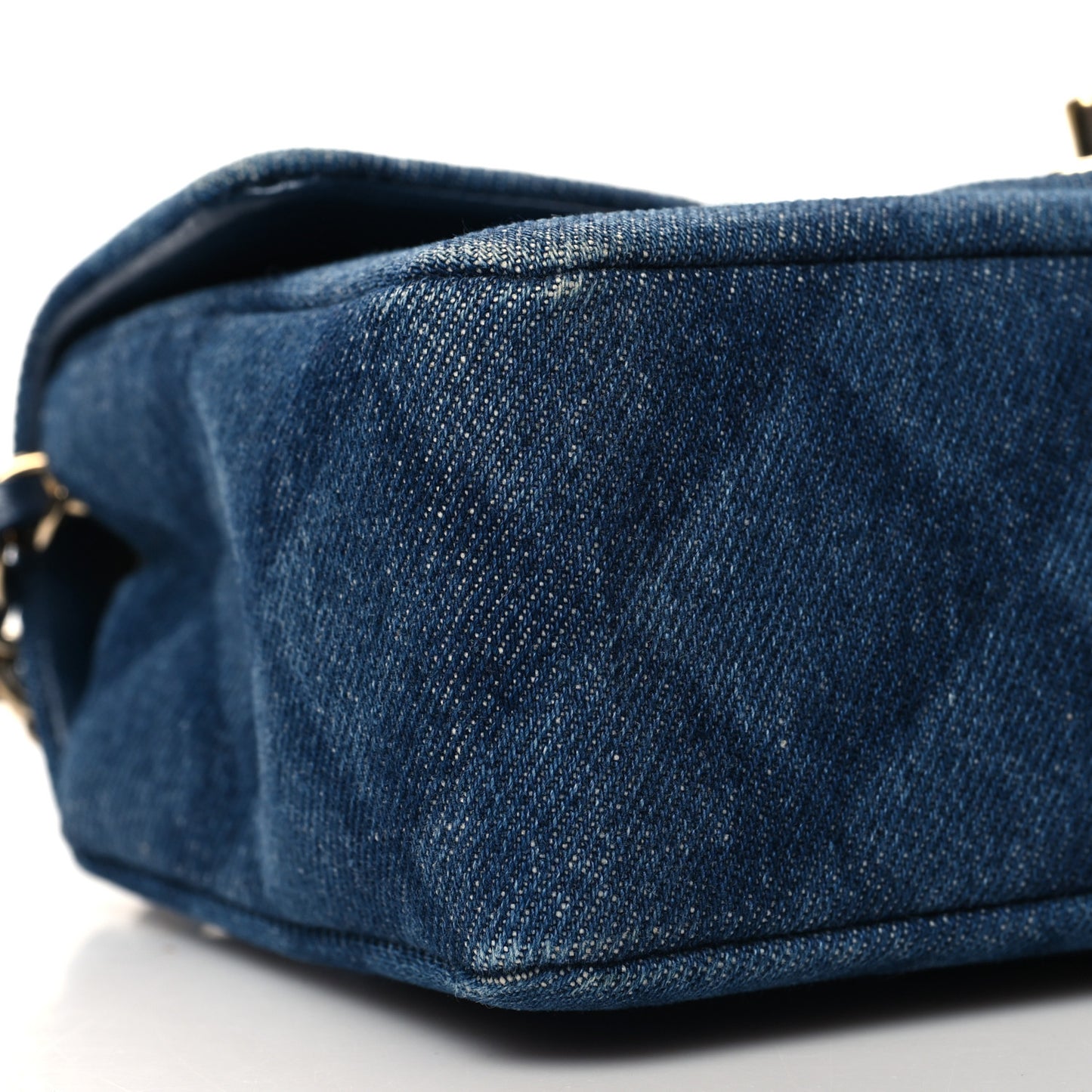 Printed Denim Quilted Mini Rectangular Flap Dark Blue