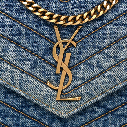 Saint Laurent Denim Matelasse Chevron Monogram Chain Wallet Blue Jeans 3 of 11