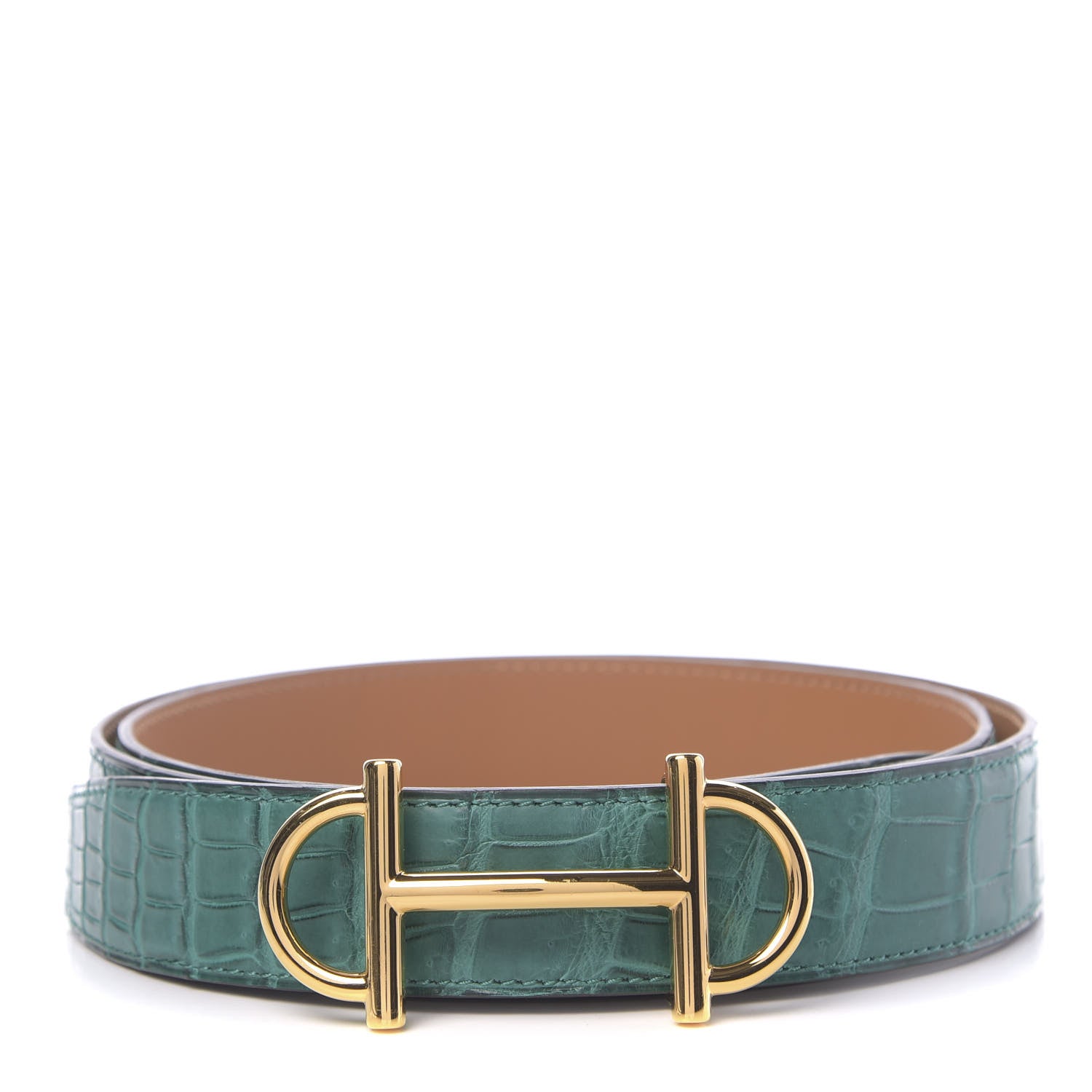 Hermes Matte Porosus Crocodile 32mm Gamma Belt 100 Malachite 1 of 5