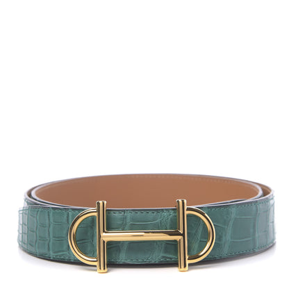 Hermes Matte Porosus Crocodile 32mm Gamma Belt 100 Malachite 1 of 5