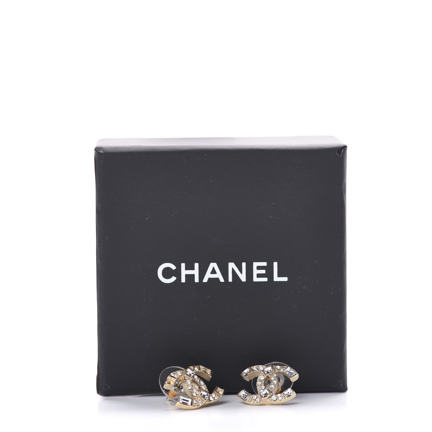 Chanel Crystal Baguette CC Earrings Gold 5 of 5