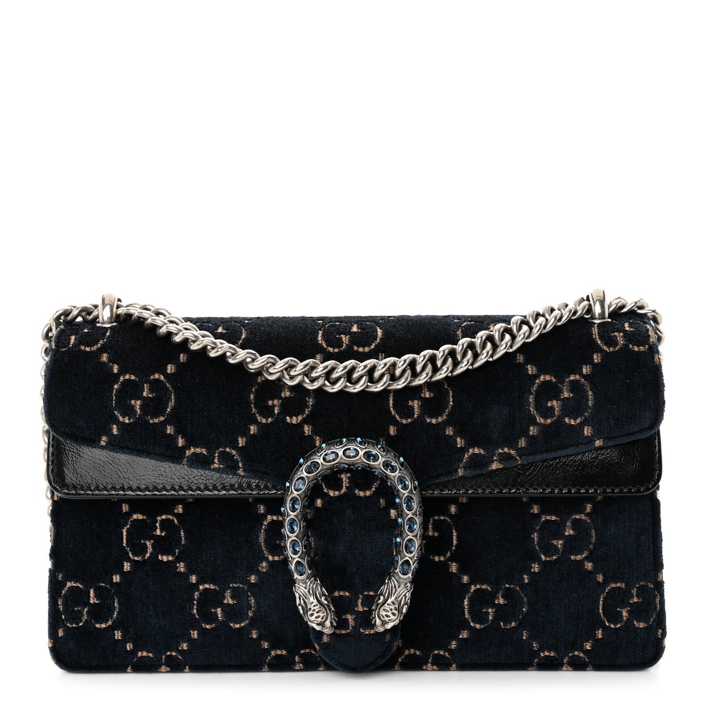 Velvet Skipper Crystal GG Monogram Small Dionysus Shoulder Bag Blue Beige Black
