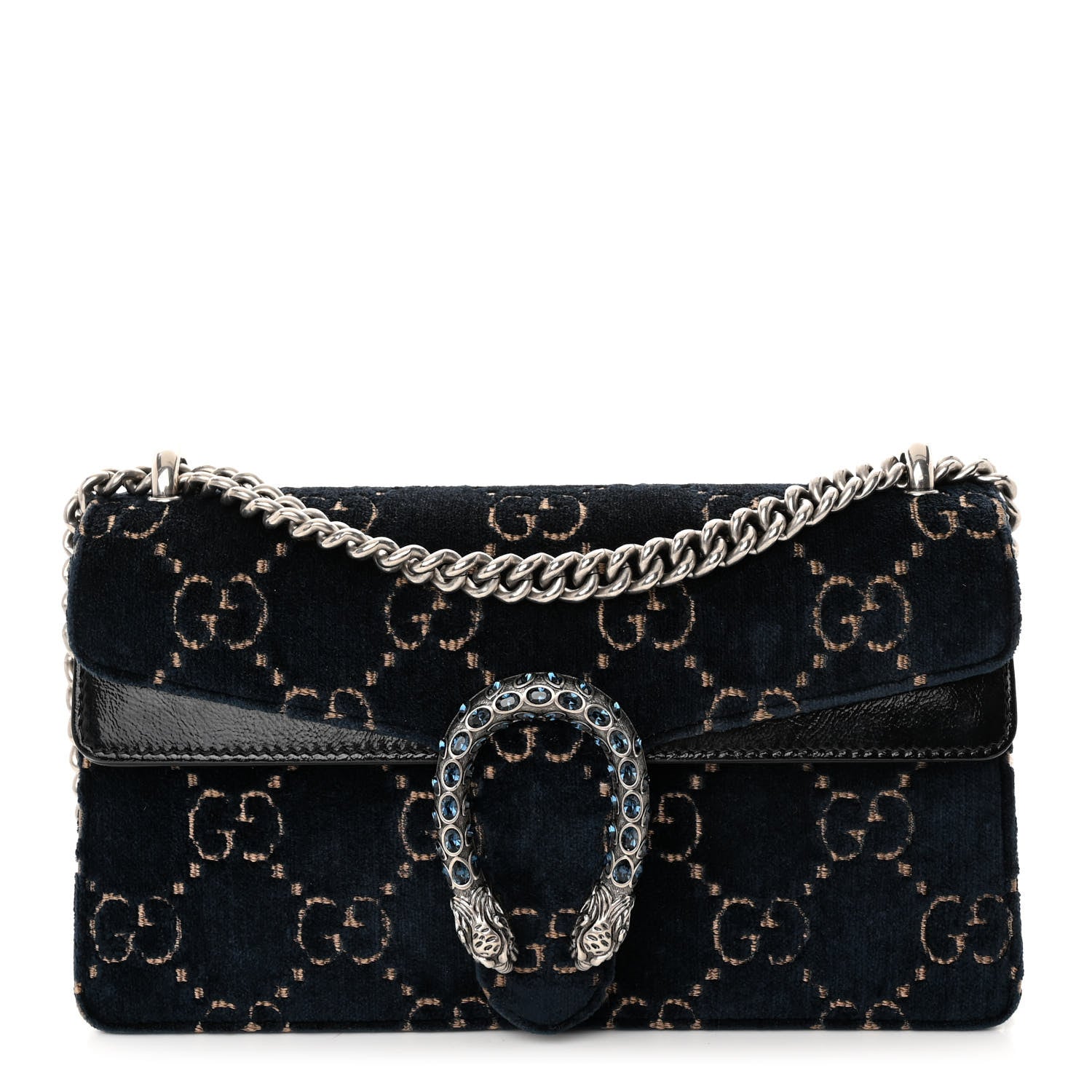 Gucci Velvet Skipper Crystal GG Monogram Small Dionysus Shoulder Bag Blue Beige Black 1 of 9