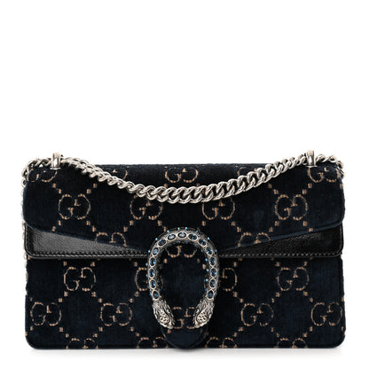 Gucci Velvet Skipper Crystal GG Monogram Small Dionysus Shoulder Bag Blue Beige Black 1 of 9