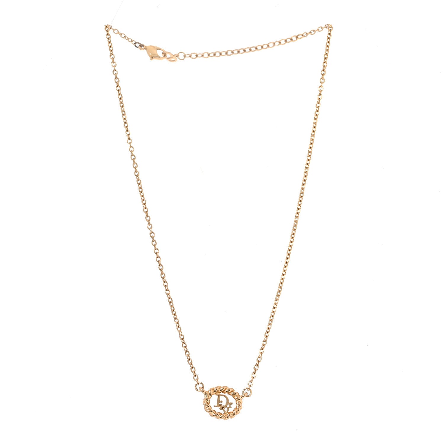 Christian Dior Metal CD Logo Round Pendant Necklace Gold 3 of 4