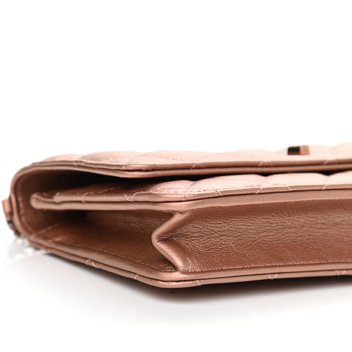 Metallic Grained Calfskin Quilted 2.55 Reissue Wallet on Chain WOC Copper Pink