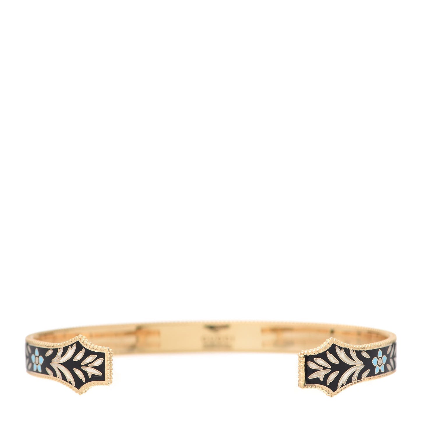 18K Yellow Gold Black Enamel Icon Blooms Cuff Bracelet