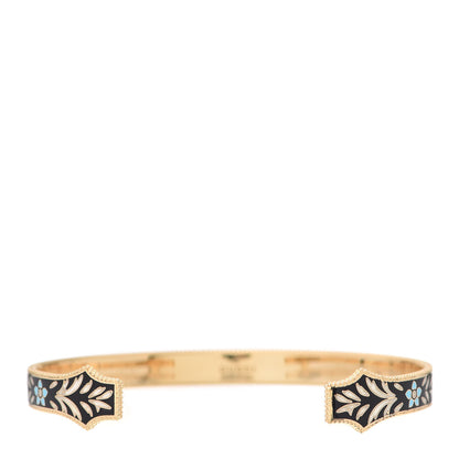 Gucci 18K Yellow Gold Black Enamel Icon Blooms Cuff Bracelet 3 of 7