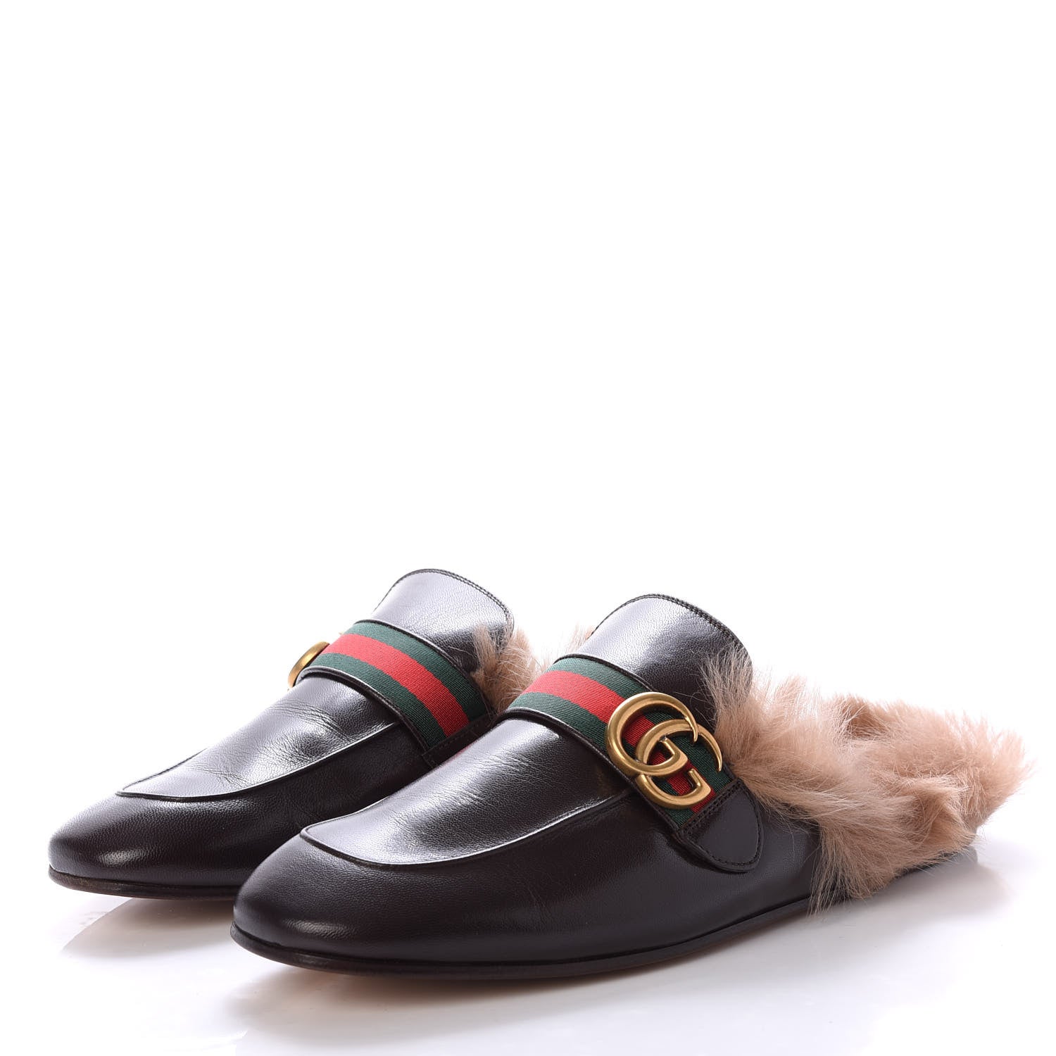 Gucci Goatskin Fur Web GG Mens Princetown Slippers 9 Black 3 of 9