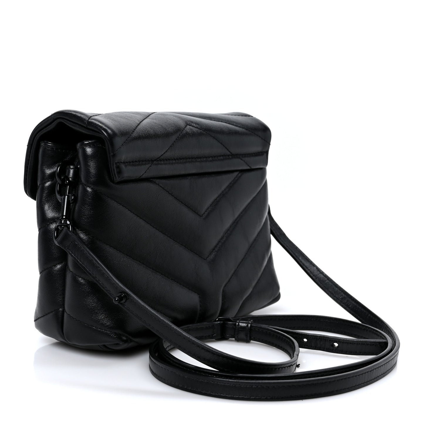 Calfskin Y Quilted Monogram Monochrome Toy Loulou Crossbody Bag Black