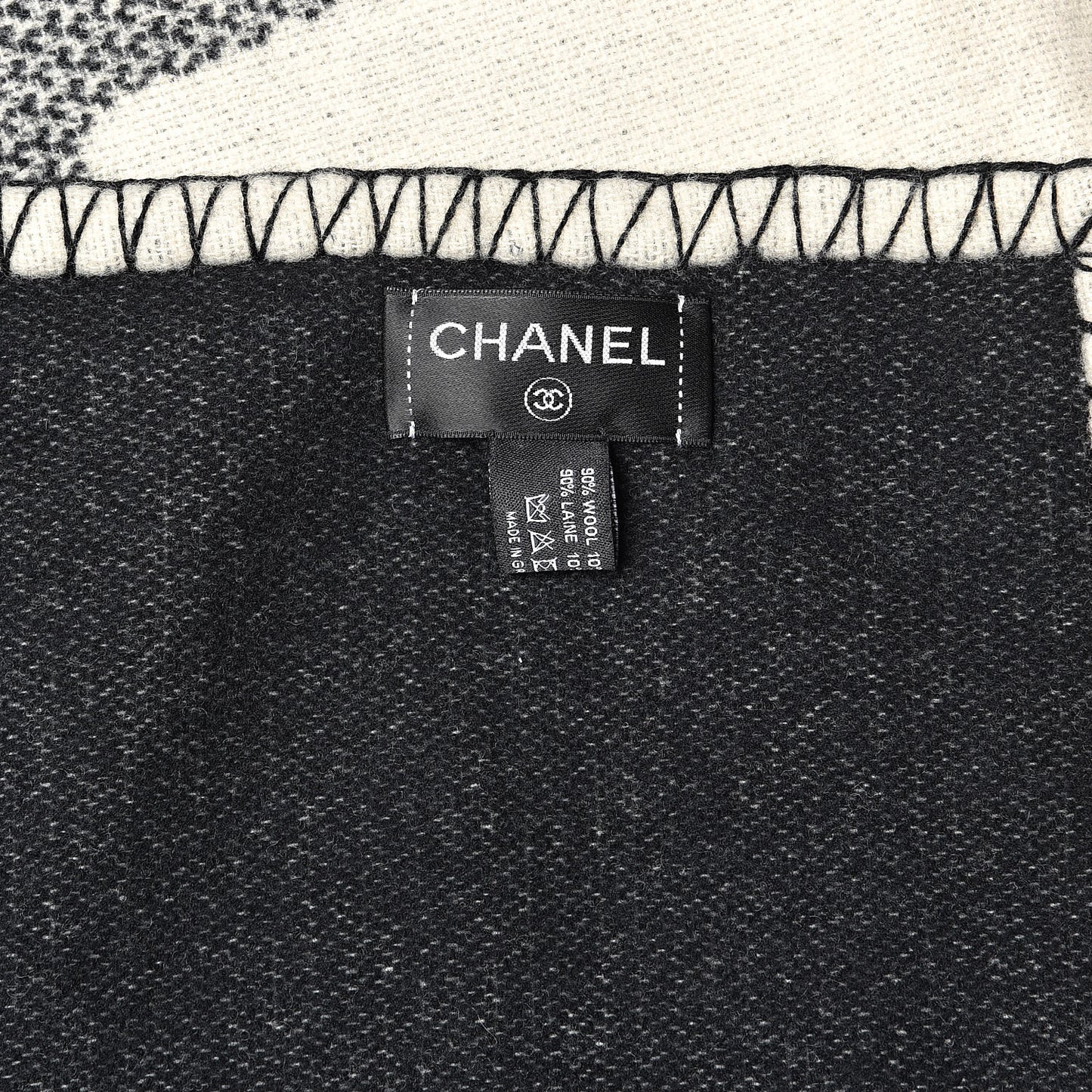 Merino Wool Cashmere CC Throw Blanket Black Beige