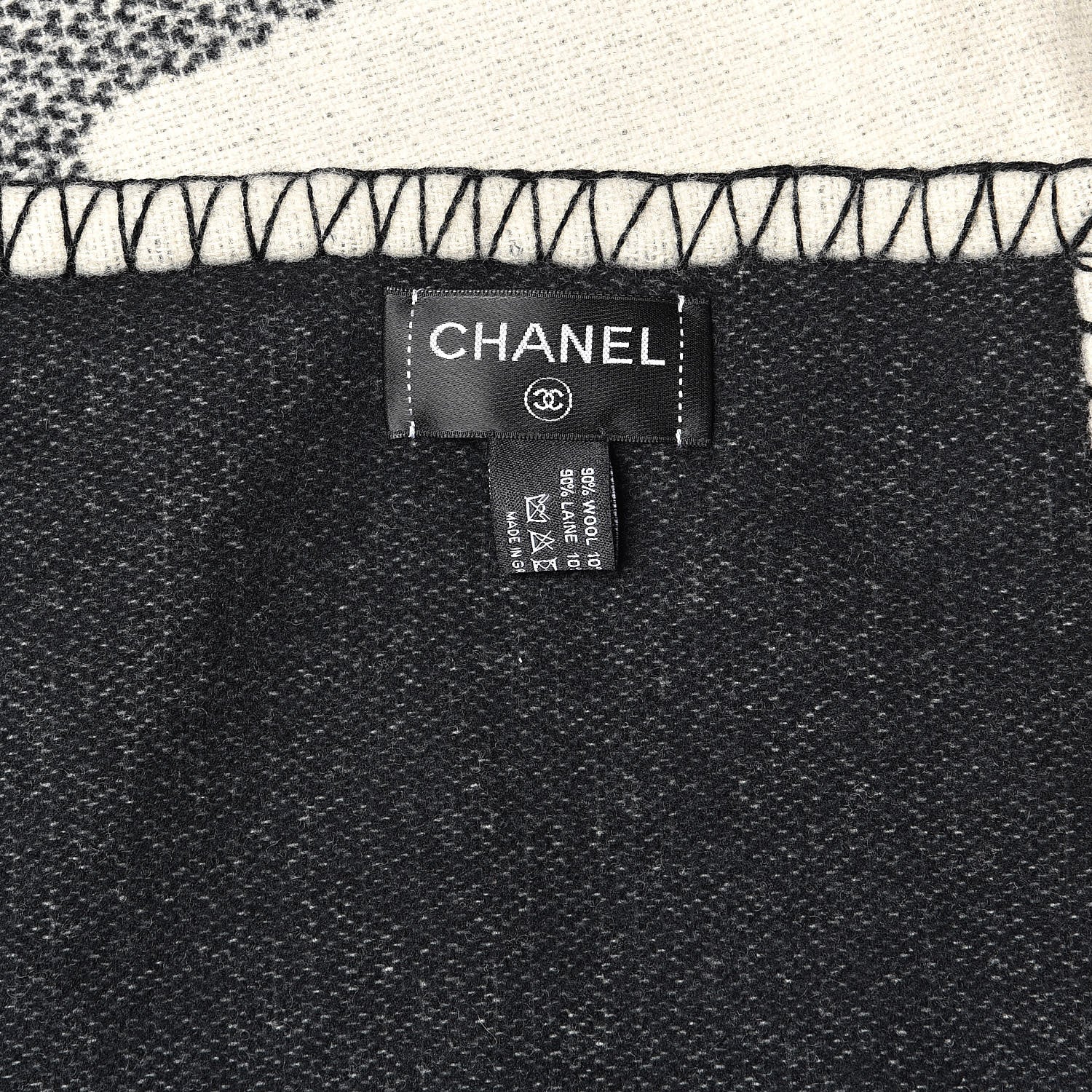 Chanel Merino Wool Cashmere CC Throw Blanket Black Beige 3 of 3