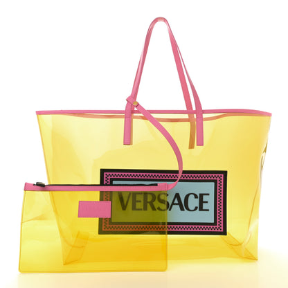 Versace Vinyl Calfskin 90s Logo Tote Yellow 3 of 11
