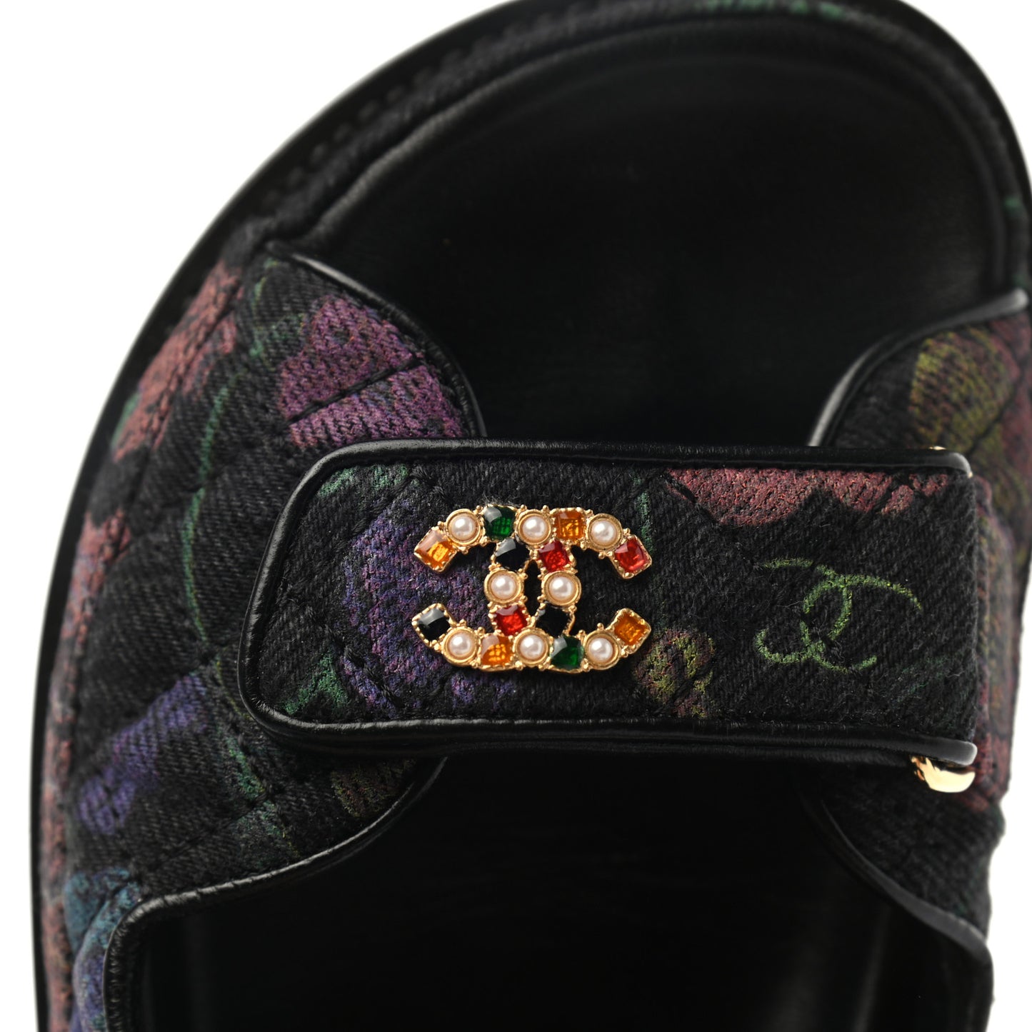 Denim Quilted Dad Sandals 38.5 Black Multicolor