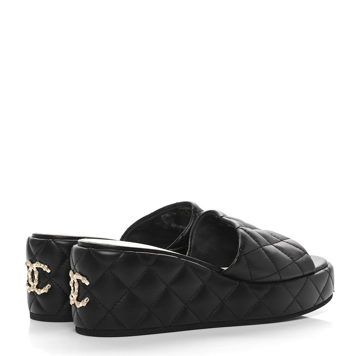 Lambskin CC Mule Sandals 39.5 Black