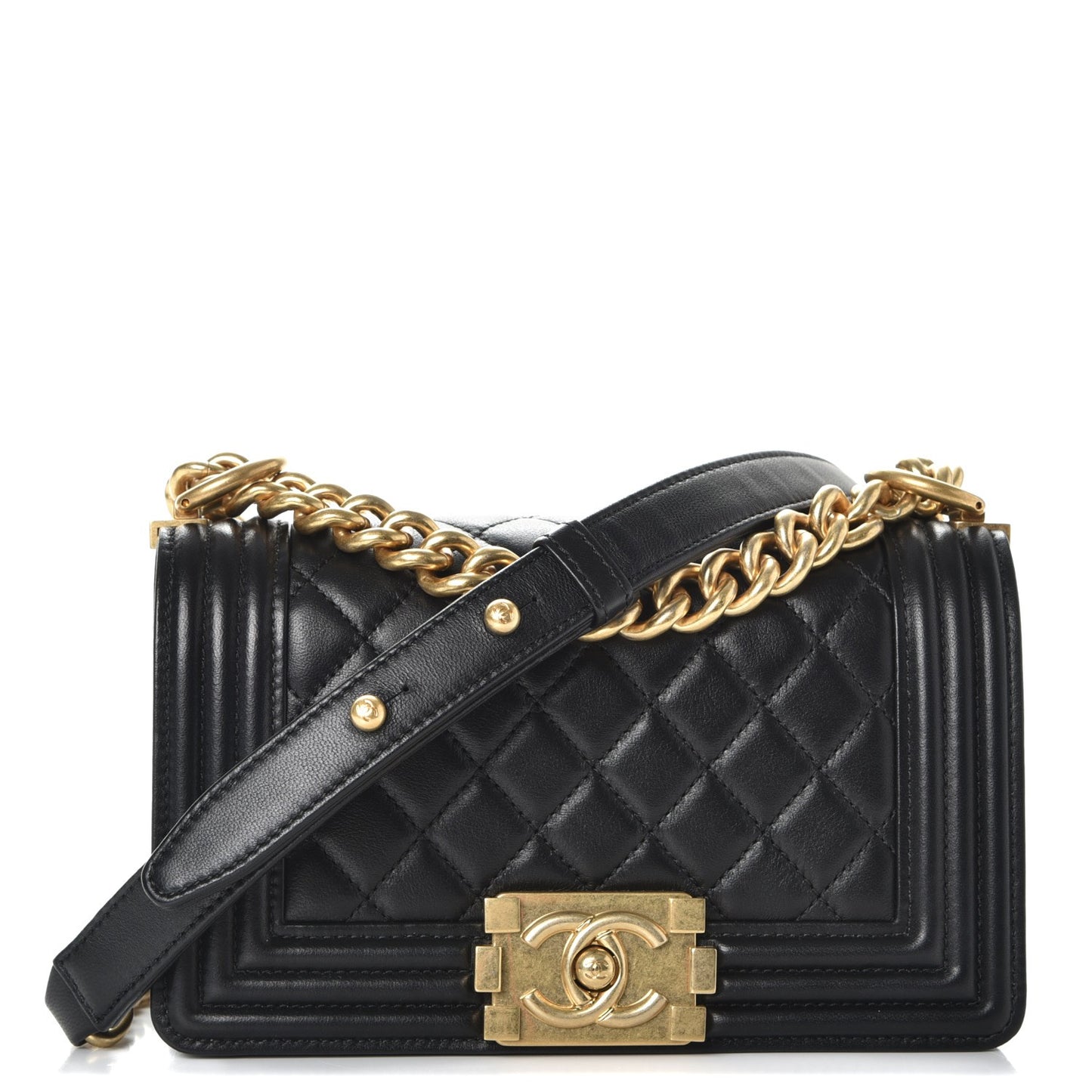 Lambskin Quilted Small Boy Flap Black