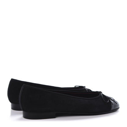 Chanel Suede Patent Cap Toe CC Ballerina Flats 36.5 Black 4 of 7