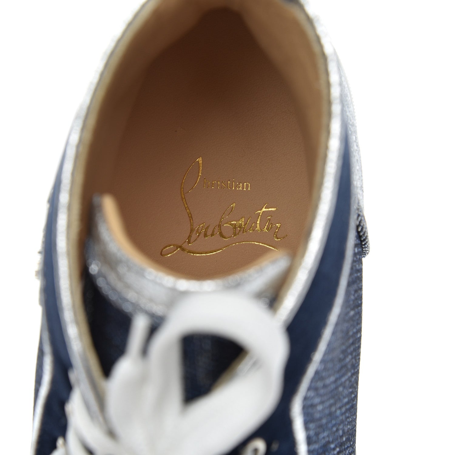 Christian Louboutin Lame Lou Spikes Flat Sneakers 38 Blue 6 of 12