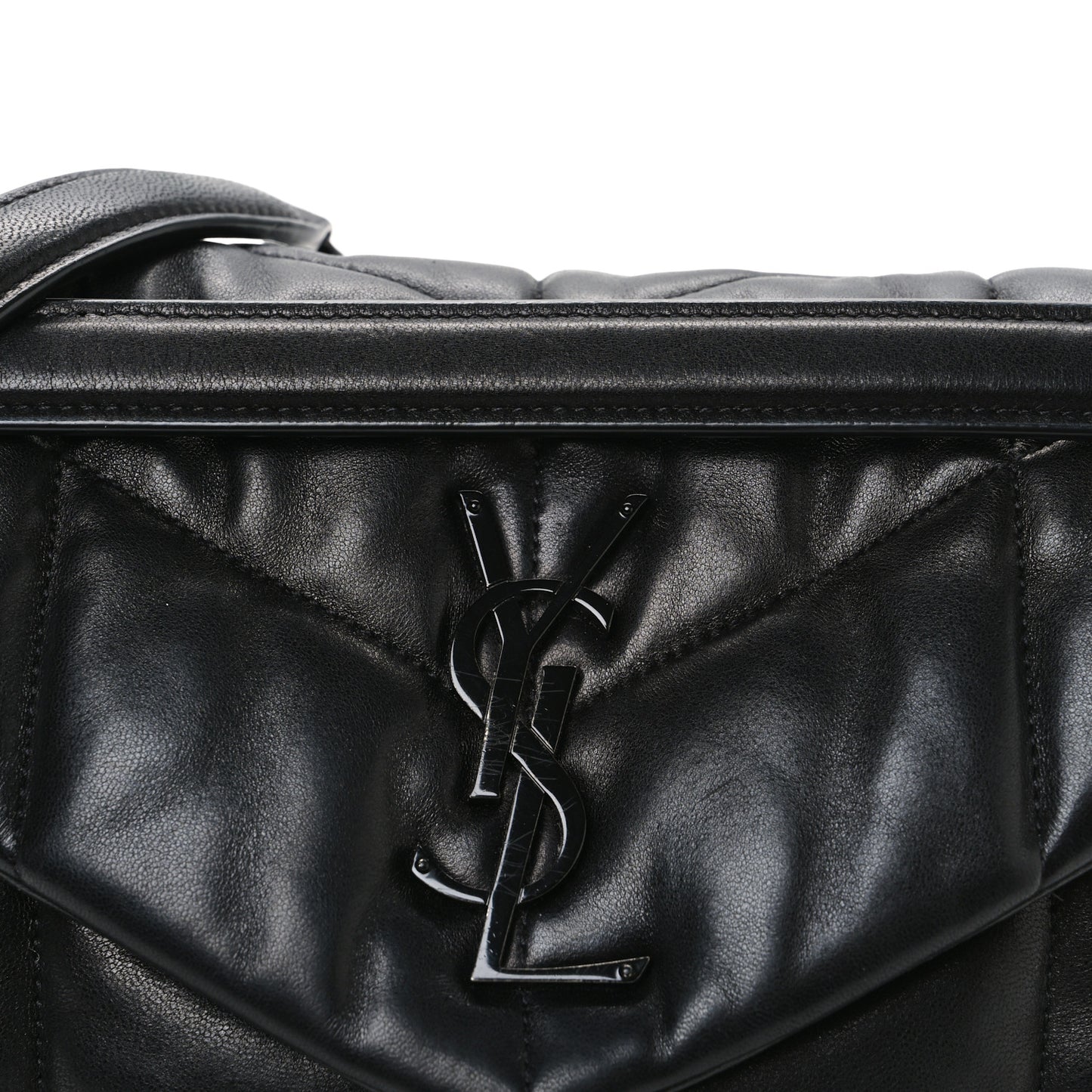 Lambskin Quilted Monogram Monochrome Small Loulou Puffer Chain Satchel Black