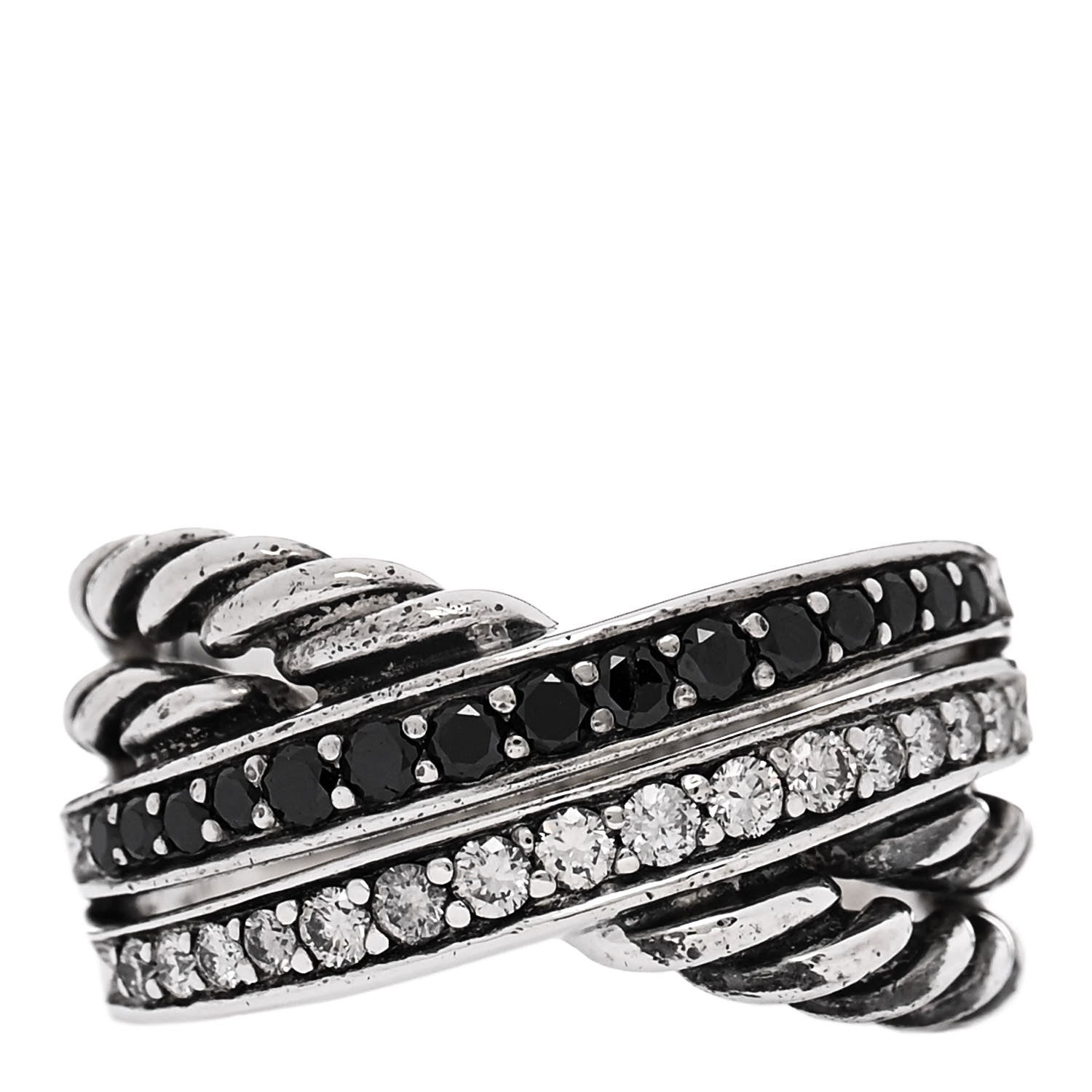 David Yurman Sterling Silver Diamond Black Diamond 11mm Crossover Ring 54 6.75 1 of 4