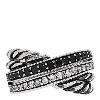 David Yurman Sterling Silver Diamond Black Diamond 11mm Crossover Ring 54 6.75 1 of 4