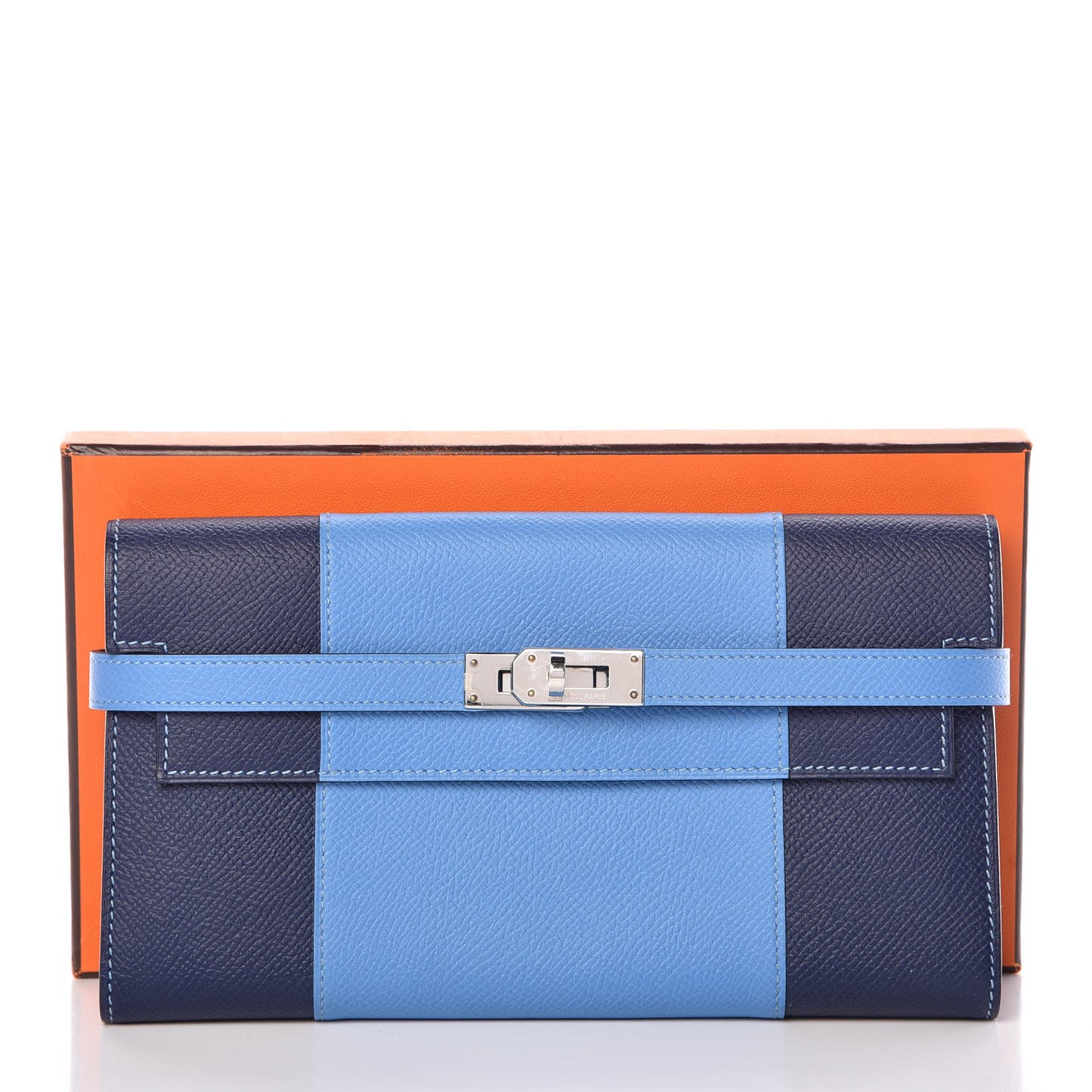 Epsom Kelly Longue Flag Wallet Bleu Paradis Bleu Saphir