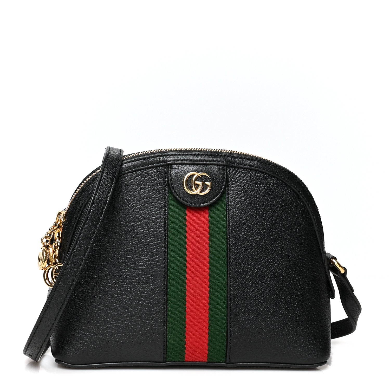 Gucci Calfskin GG Web Small Ophidia Dome Shoulder Bag Black 1 of 11