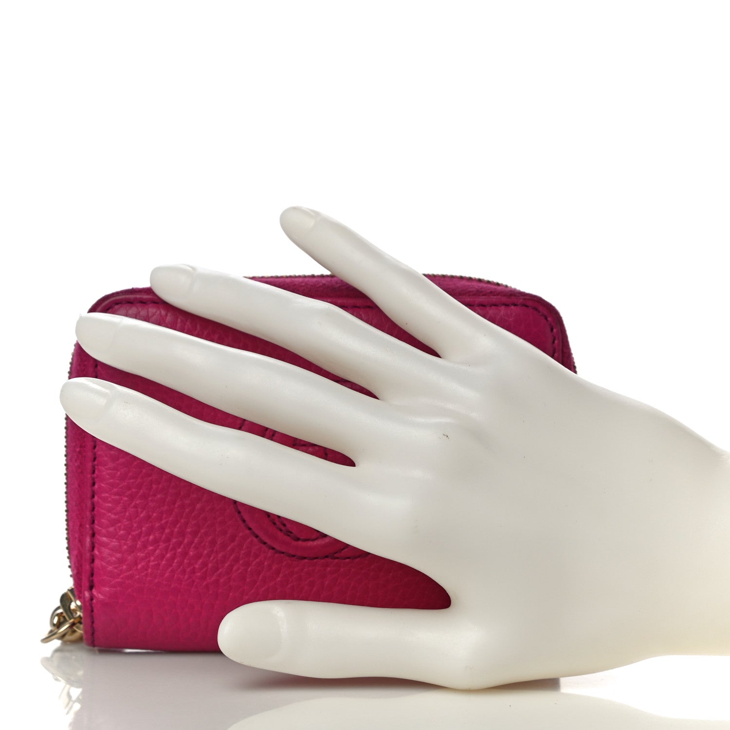 Gucci Pebbled Calfskin Soho Compact Disco Zip Around Wallet Bright Bougainvillea 2 of 9