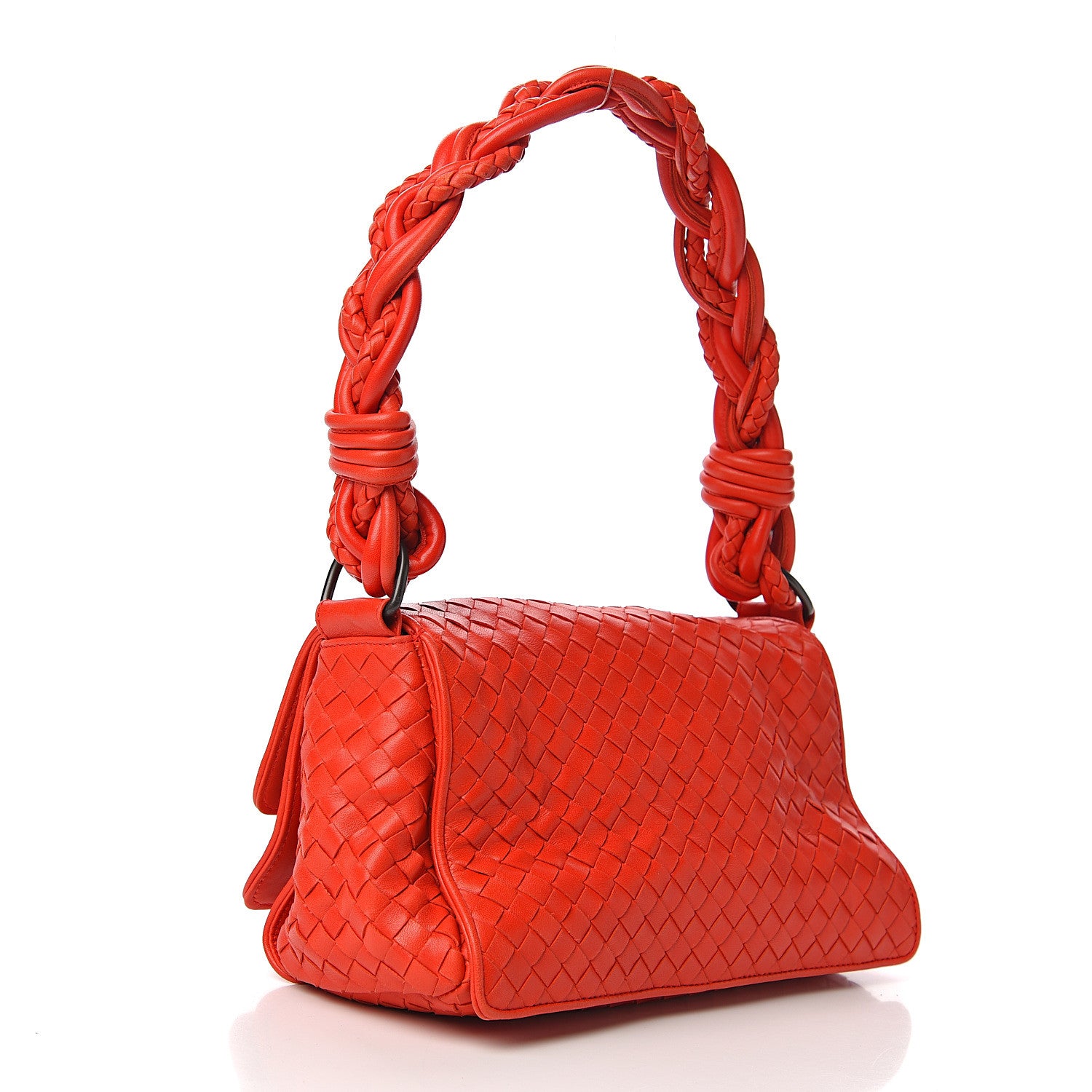 Bottega Veneta Nappa Intrecciato Braided Flap Shoulder Bag Cardinal 2 of 8
