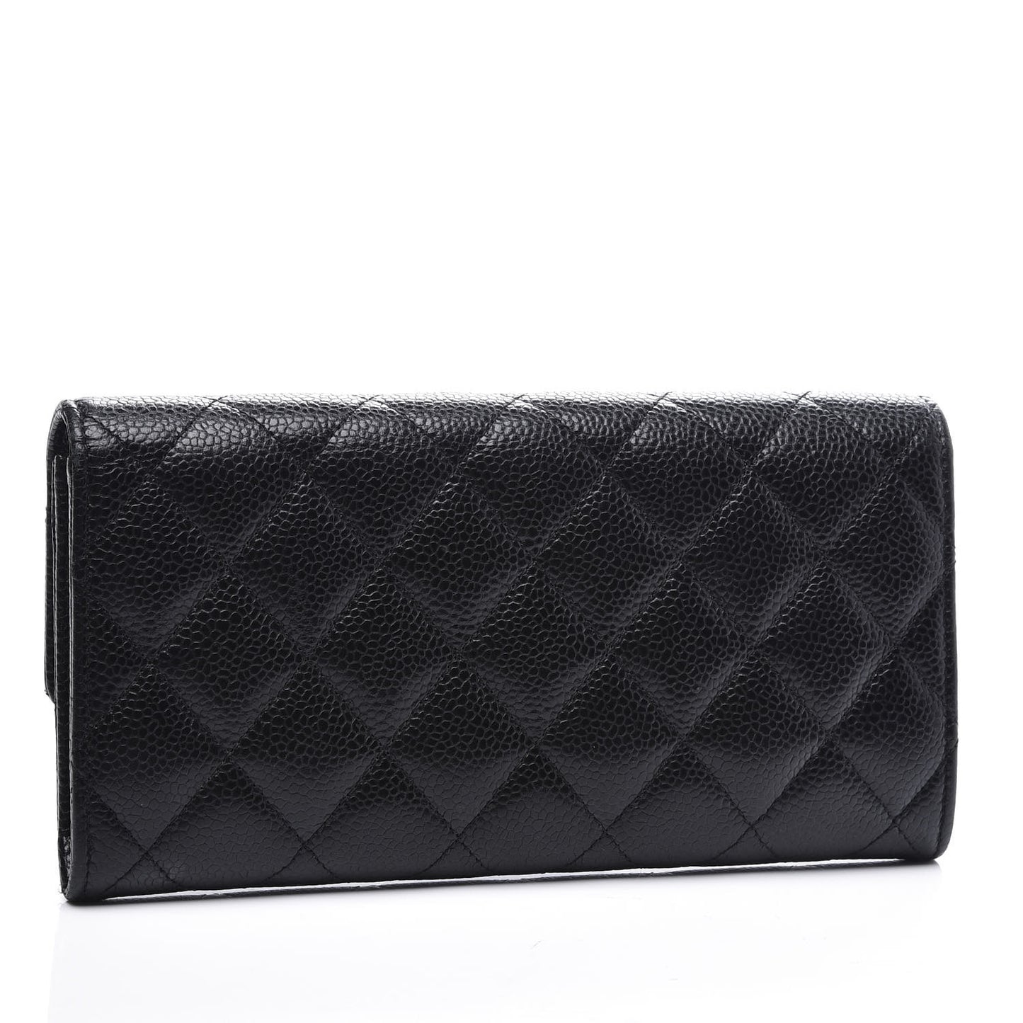 Caviar Quilted Large Gusset Flap Wallet Black