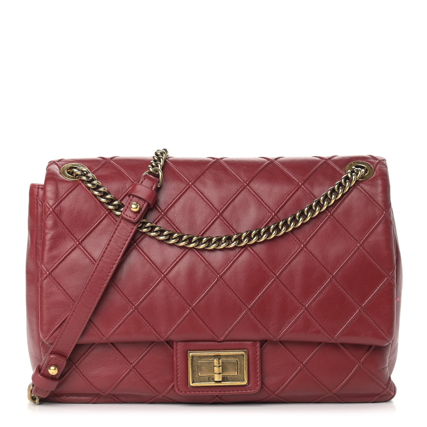 Calfskin Diamond Debossed Large Cosmos Flap Red