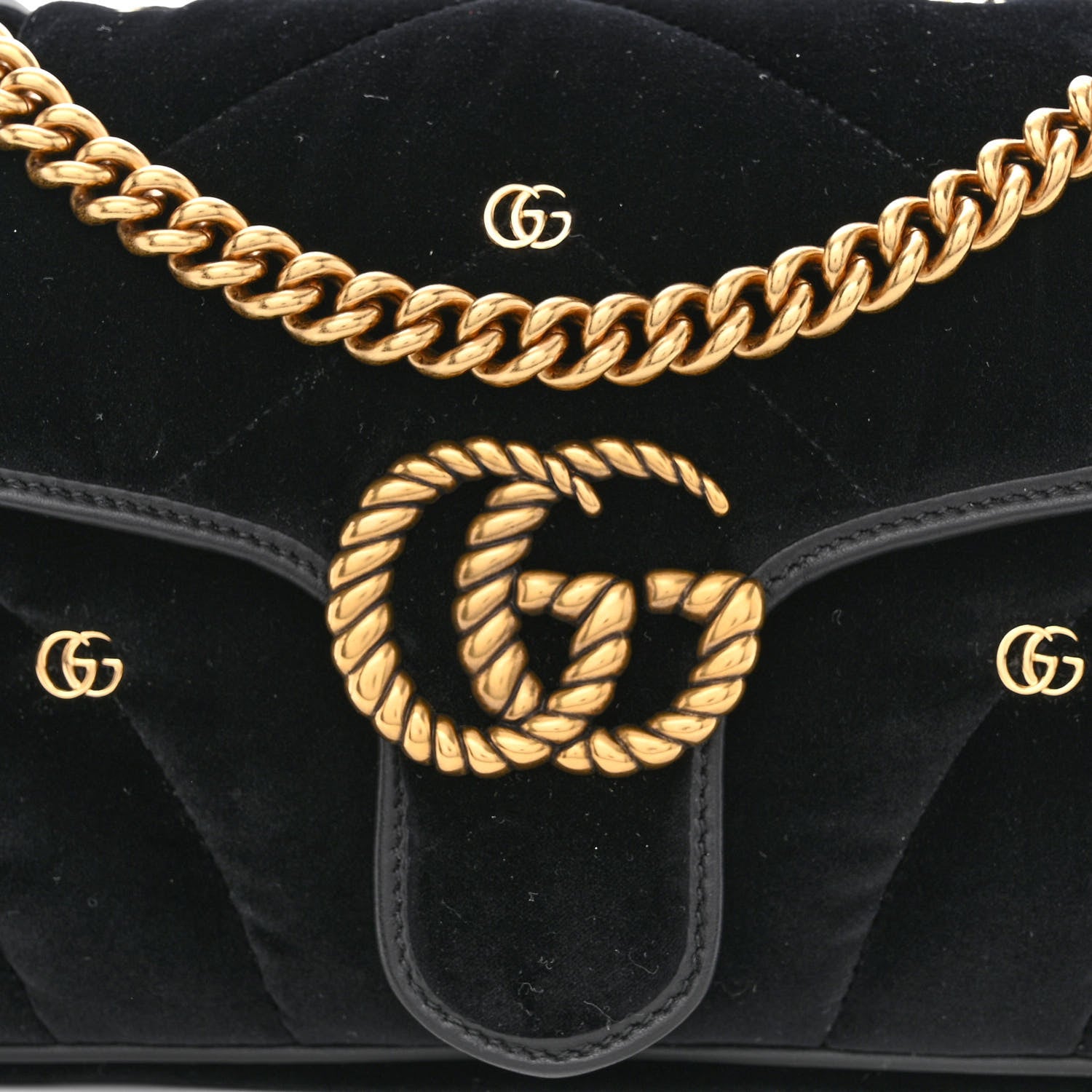 Gucci Velvet Matelasse Double G Studs Small Torchon GG Marmont Shoulder Bag Black 8 of 11