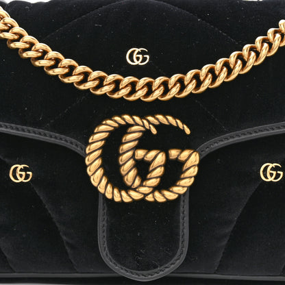Gucci Velvet Matelasse Double G Studs Small Torchon GG Marmont Shoulder Bag Black 8 of 11