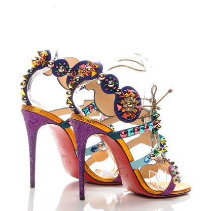Christian Louboutin Suede Lame Studded Kaleikita 100 Sandals 39 Version Gold 3 of 7