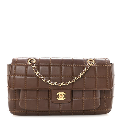 Chanel Lambskin Square Double Stitch Flap Dark Brown 1 of 10