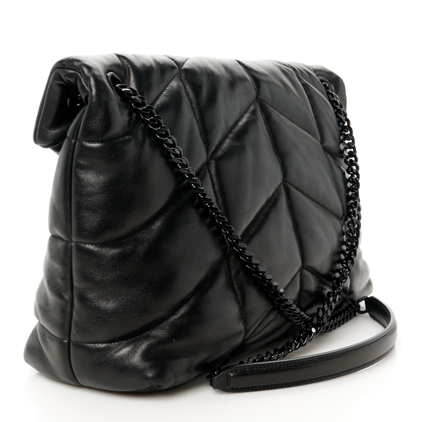 Lambskin Quilted Monogram Monochrome Medium Loulou Puffer Chain Satchel Black