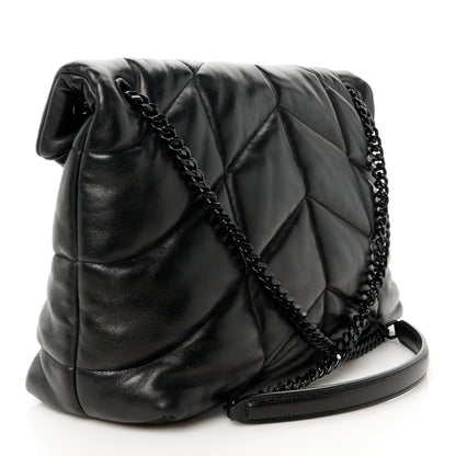 Saint Laurent Lambskin Quilted Monogram Monochrome Medium Loulou Puffer Chain Satchel Black 3 of 11