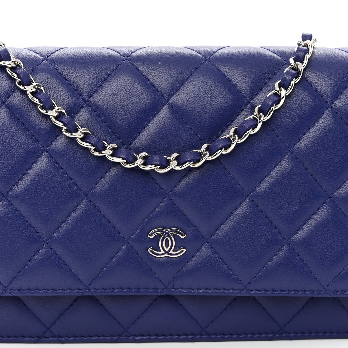Lambskin Quilted Wallet On Chain WOC Blue