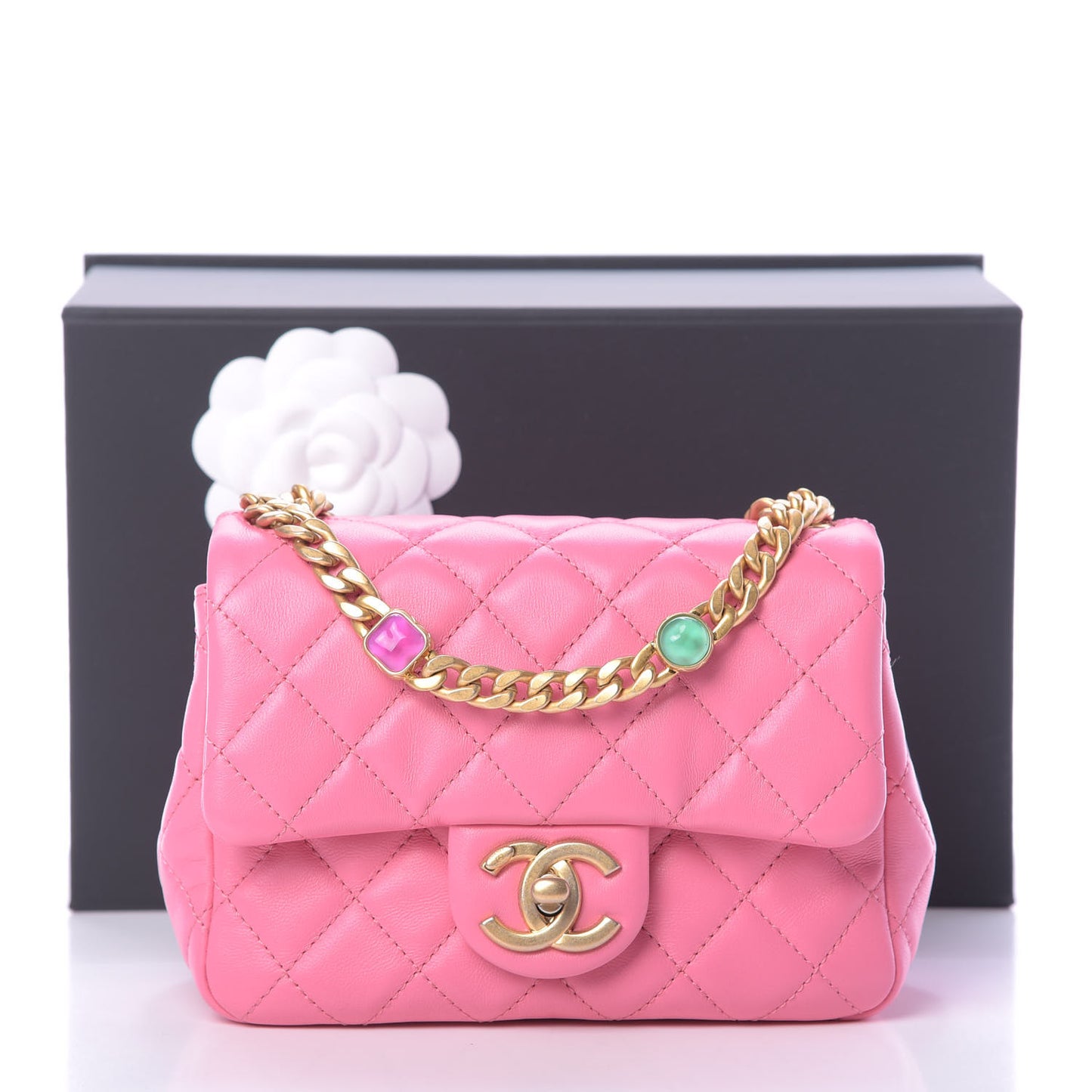 Lambskin Resin Quilted Mini Pearl Samba Square Flap Pink