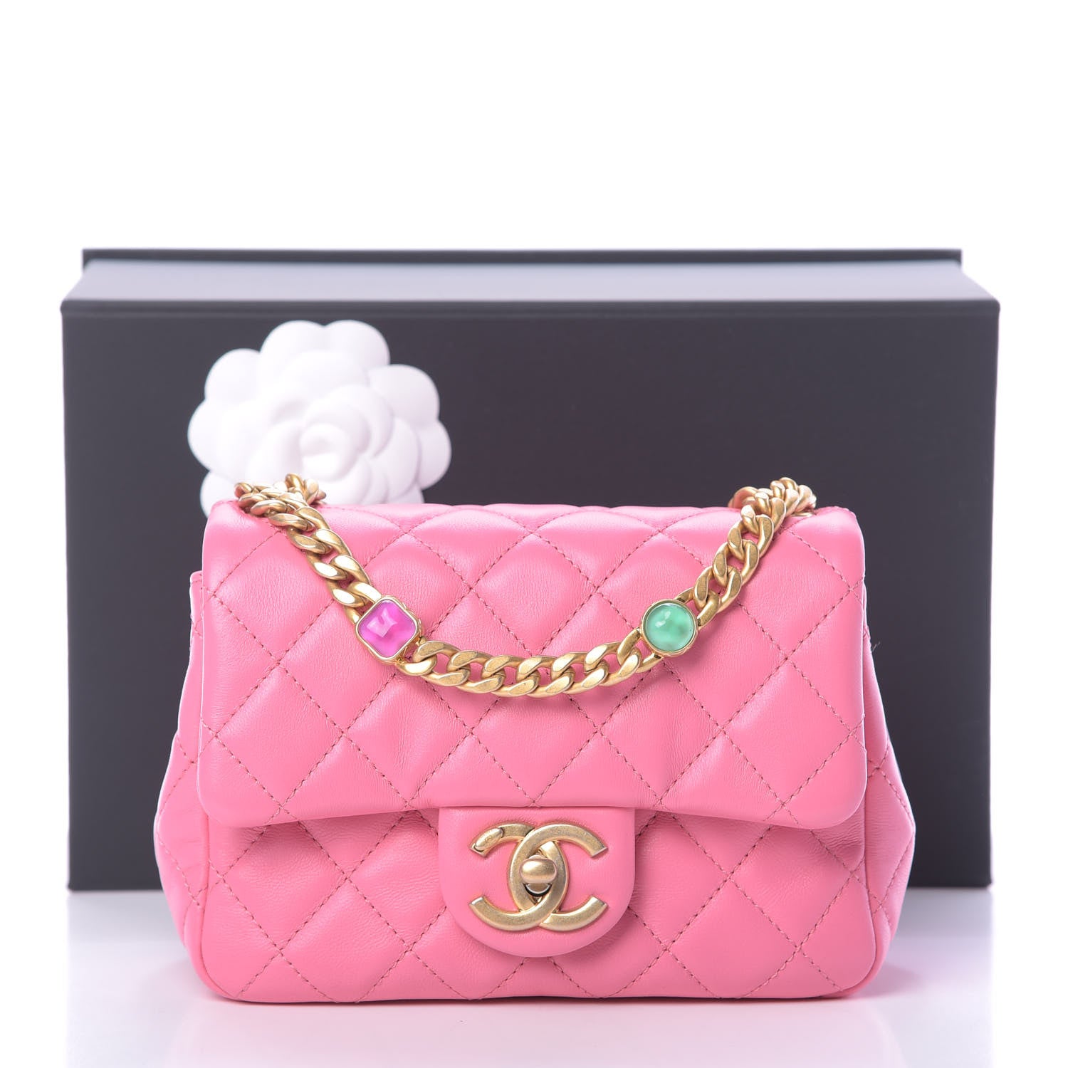 Chanel Lambskin Resin Quilted Mini Pearl Samba Square Flap Pink 11 of 11