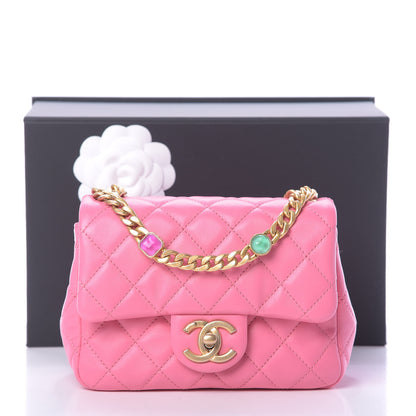 Chanel Lambskin Resin Quilted Mini Pearl Samba Square Flap Pink 11 of 11