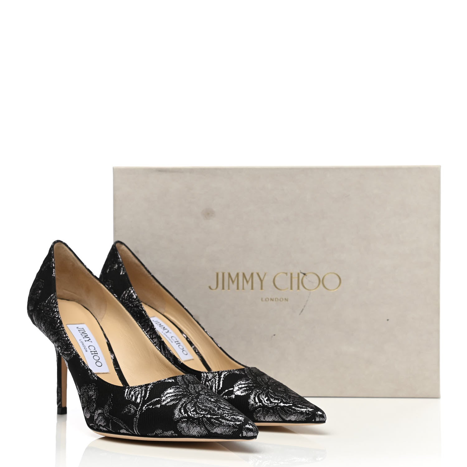 Jimmy Choo Floral Brocade Pointy Toe Love 85 Pumps 38.5 Black Steel 8 of 8