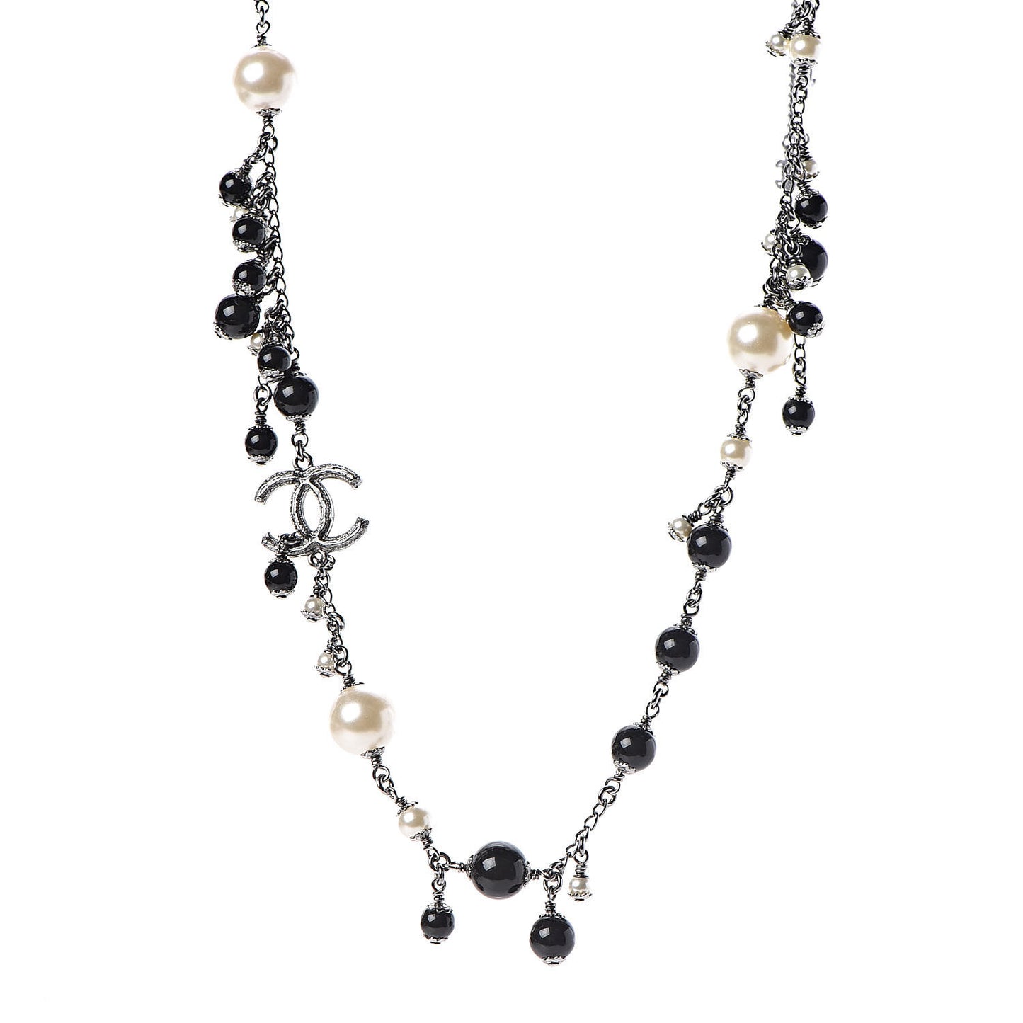 Pearl Bead CC Short Necklace Silver Black