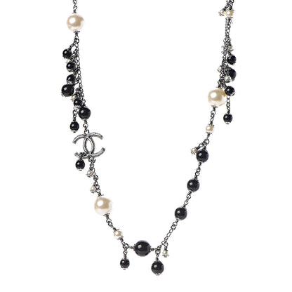 Chanel Pearl Bead CC Short Necklace Silver Black 1 of 9