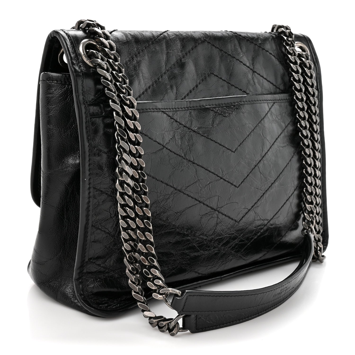 Saint Laurent Crinkled Calfskin Matelasse Monogram Medium Niki Chain Satchel Black 3 of 13